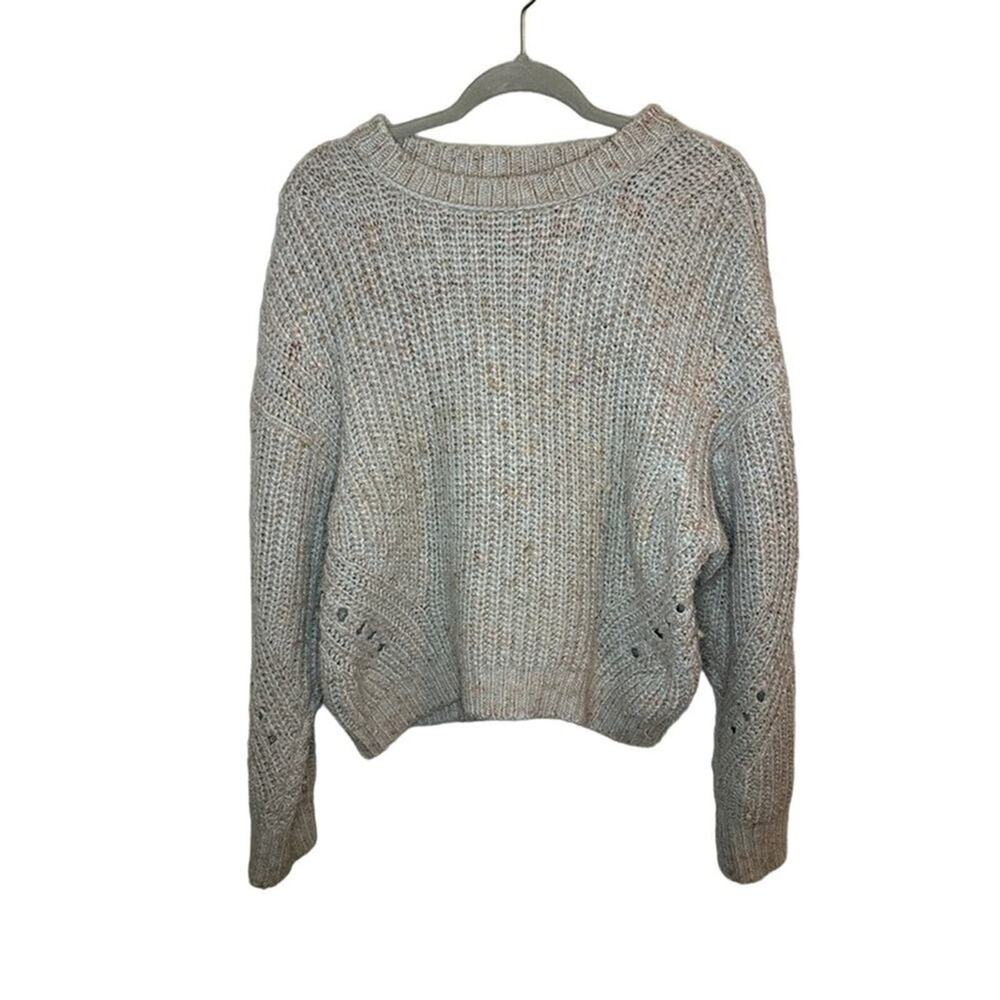 Point Sur Women’s Medium Long Sleeve Light Blue and Pink Wool Crew Neck Sweater